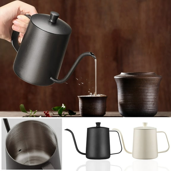 Stainless Steel Pour Over Coffee Pot 1PC,Portable Hand Brew KettleThin Spout Long Neck Precise Pouring Control Home Barista Kit(Black)