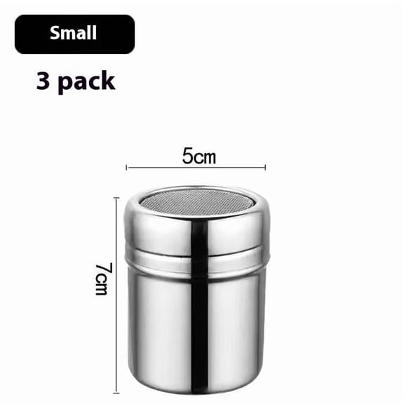 Stainless Steel Powder Shaker 3 Pack Fine Mesh Cocoa Coffee Sugar Dispenser 5cm Diameter 7cm Height for Baking Dessert Decorating Barista Use Kitchen Spice Container