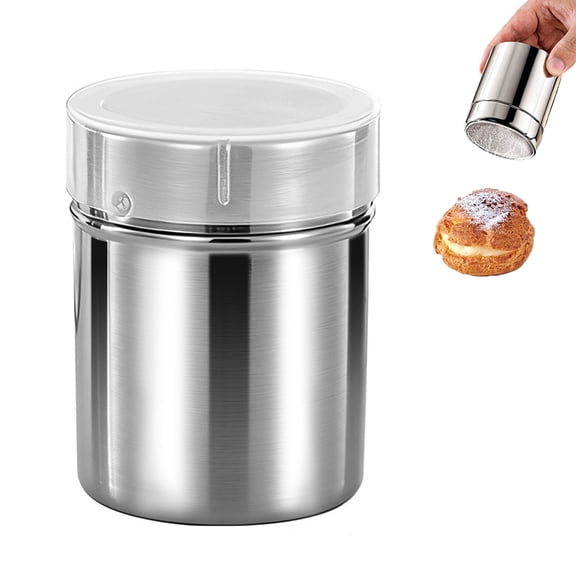 Stainless Steel Powder Sugar Shake, Cinnamon Shaker Flour Sifter, Fine Mesh Icing Sugar Powder Shaker Dredge with Lid for Baking Soda Flour Cinnamon Cocoa