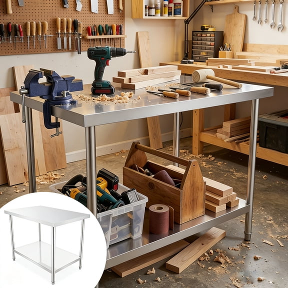 Stainless Steel Prep Table with 2 Adjustable Undershelf, Commercial Stainless Steel Table, Kitchen Work Table, Outdoor Food Prep Table for Street Food Stall