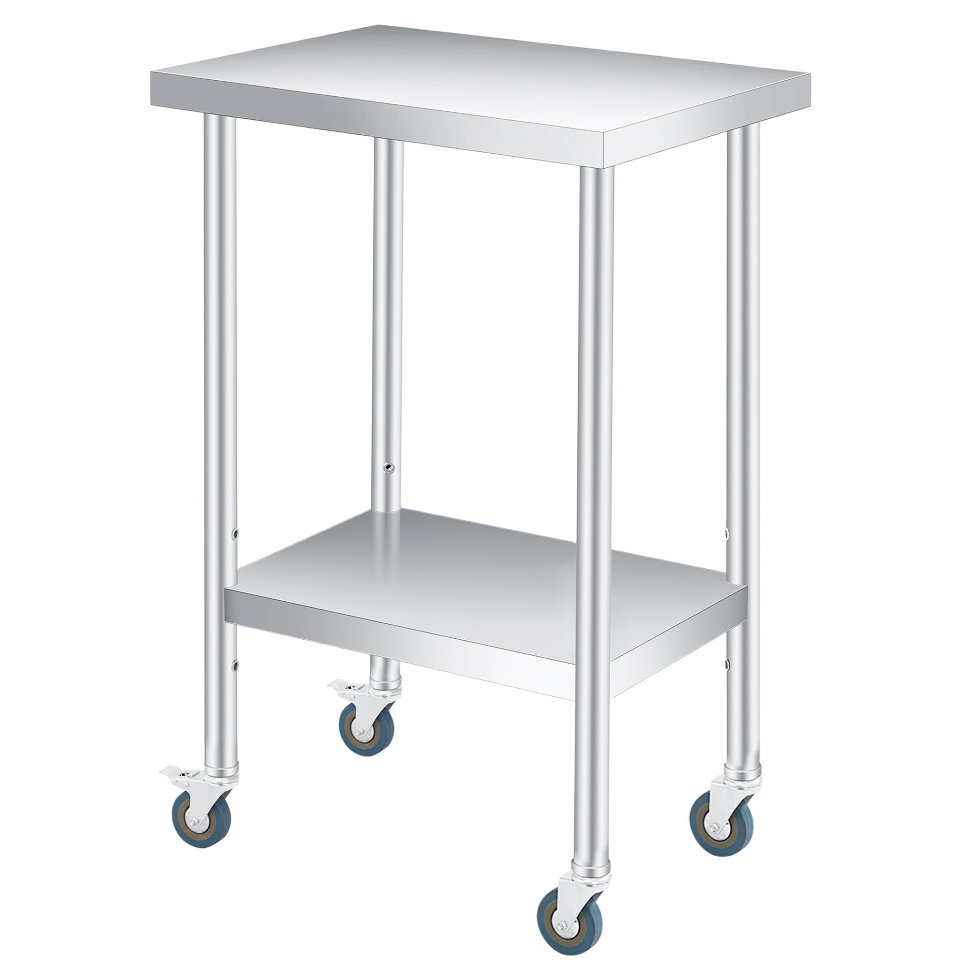 Stainless Steel Prep Table, 24 x 12 Inches, with Backsplash, Adjustable Undershelf and 4 Caster Wheels