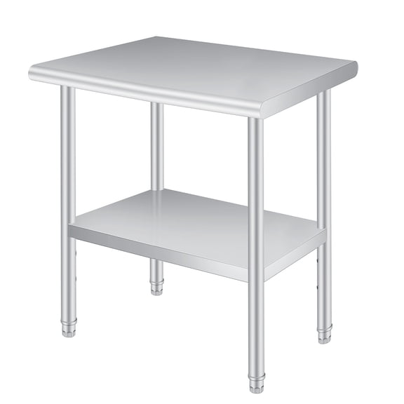  Stainless Steel Prep Table, 24 x 36 Inches, with Rounded-Corner, Adjustable Undershelf, Commercial Heavy Duty Table with Adjustable Under Shelf for Outdoor, Restaurant
