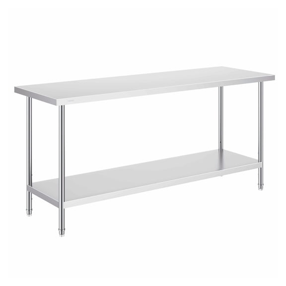 Stainless Steel Prep Table, 24 x 72 x 34 Inch, Heavy Duty Metal Worktable with 3 Adjustable Height Levels, Commercial Workstation for Kitchen Garage Restaurant Backyard