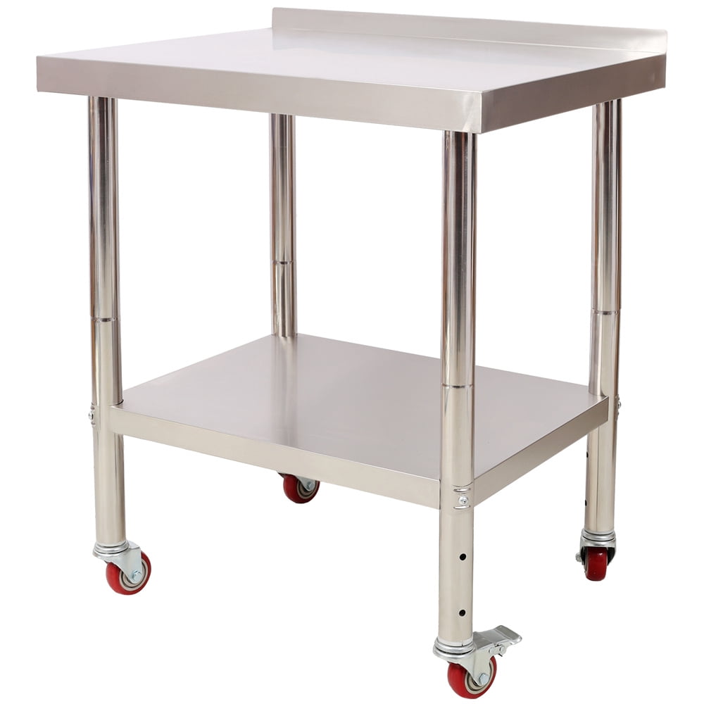 Stainless Steel Prep Table, 30 x 24 x 35-1/2 Inch, 440lbs Load Capacity Heavy Duty Metal Worktable with Backsplash Adjustable Undershelf & 4 Casters, Commercial Workstation for Kitchen Restaurant
