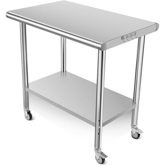 Stainless Steel Prep Table 36 x 24 Inches Kitchen Work Tables with Wheels NSF Commercial Worktable for Restaurant and Home
