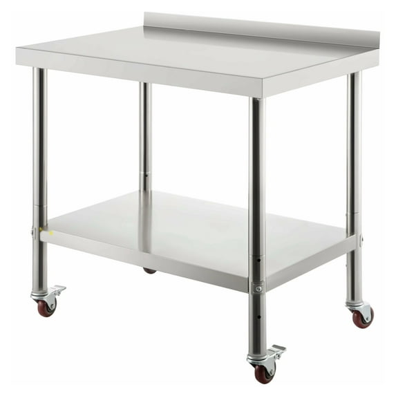 Stainless Steel Prep Table 36x24 Inch, 440lbs Capacity, Heavy Duty Kitchen Workstation with Backsplash, Adjustable Shelf & Casters for Restaurant Home