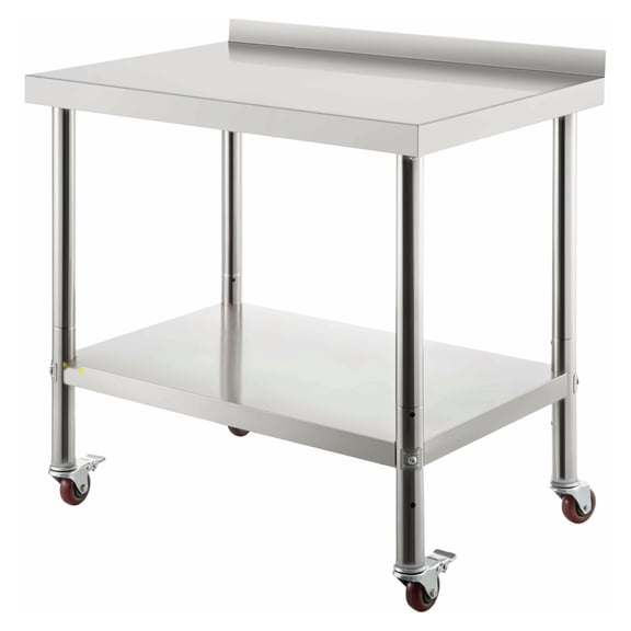 Stainless Steel Prep Table 36x24 Inch, 440lbs Capacity, Heavy Duty Kitchen Workstation with Backsplash, Adjustable Shelf & Casters for Restaurant Home