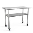 thumbnail image 1 of Stainless Steel Prep Table - 48x24 Inches Commercial Work Table Food Metal Table Heavy Duty Kitchen Garage Worktables and Workstations Sandwich Top with 4 Caster Wheels, 1 of 6
