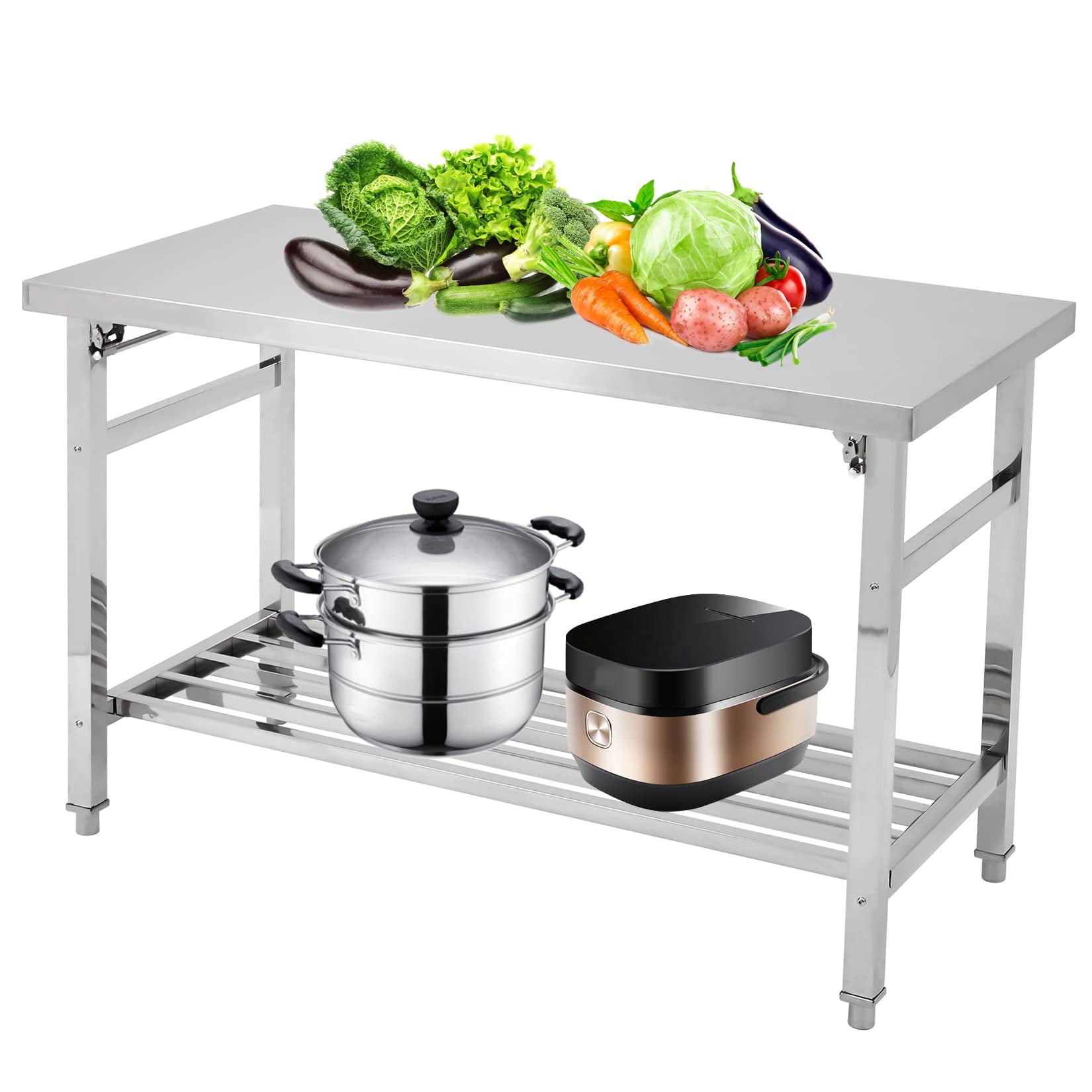Stainless Steel Prep Table,Work Folding Table with Undershelf ...