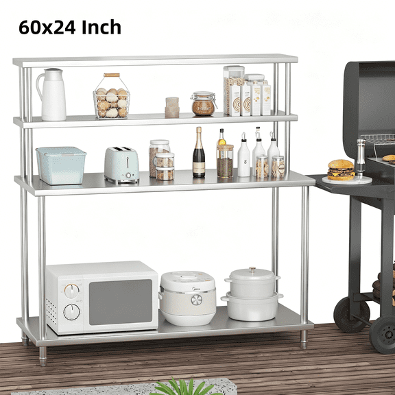 Stainless Steel Prep Table with Overshelves, 60"x24" Heavy Duty Work Table for Commercial Kitchen Restaurant, Home, Warehouse, Garage