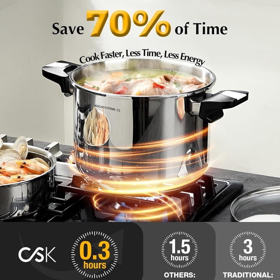 Stainless Steel Pressure Cooker 8.5 Quart, 3-in-1 Olla de Presion, One-Hand Locking, 3 PSI Settings Stovetop Pressure Cookers, induction Pressure Cooker, Glass Lid & Steamer, 8.5QT