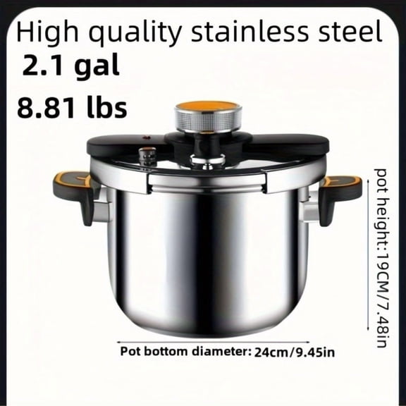 Stainless Steel Pressure Cooker, Induction & Gas Compatible, One-Touch Lock Lid, Safety Valve & Gauge, Lightweight Durable for Indoor Outdoor Use