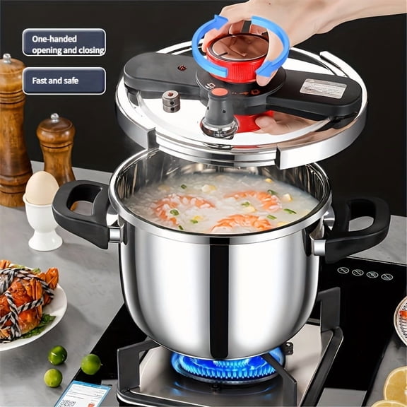 Stainless Steel Pressure Cooker Soup Pot 5.28/6.34/8.45 Quart with Steamer, Safety Lock, One-Hand Operation, Induction Compatible, Includes Recipes