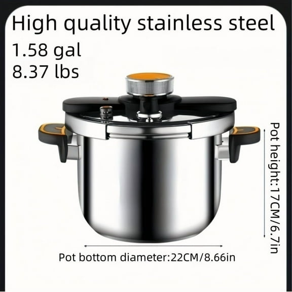 Stainless Steel Pressure Cooker and Stew Pot with One-Twist Lock Lid, Available in Multiple Sizes, Compatible with Induction and Gas Stovetops for Family Meal Preparation