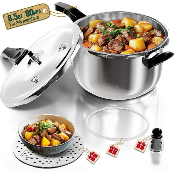 Stainless Steel Pressure Cooker and Canner, 8 Quart, Induction Compatible with Spring Valve Safety
