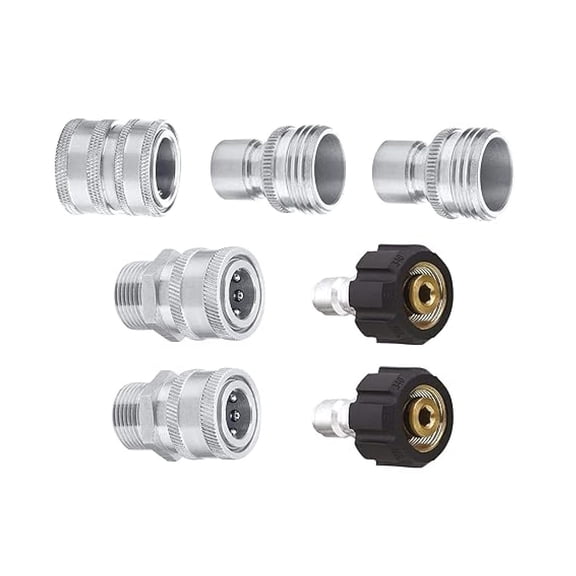 Stainless Steel Pressure Washer 7-Piece Hose Adapter Kit for use with Foam Cannons, Pressure Washers and Hoses Grade