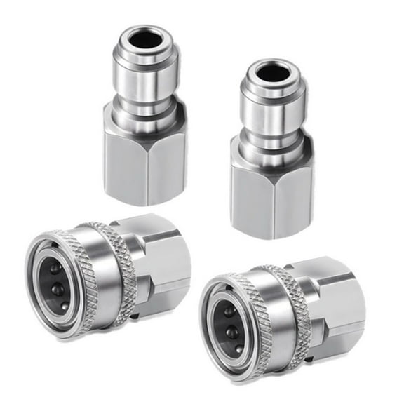 Stainless Steel Pressure Washer Quick Connect Fitting Set 3/8 Inch And 1/4 Inch Adapter Kit With Male Female Connectors For High Pressure Cleaning Accessories Silver 4-Pack 3/8 Inner Thread
