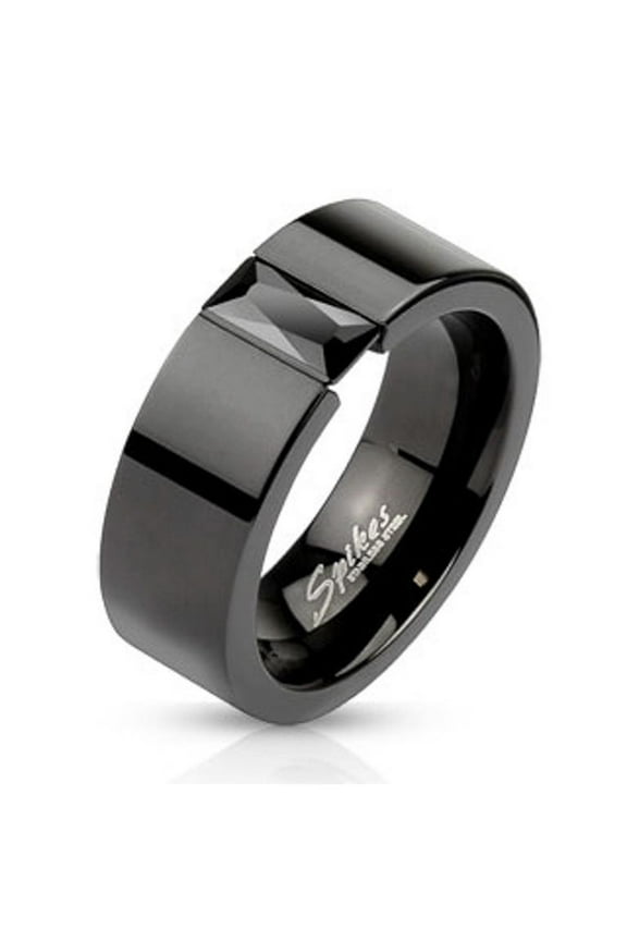 Stainless Steel Princess Cut Cz Black IP Wedding Ring Band Unisex Width 06 mm Size 05