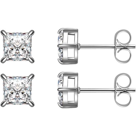 Stainless Steel Princess Cut Style Cubic Zircon Classic Stud Earrings