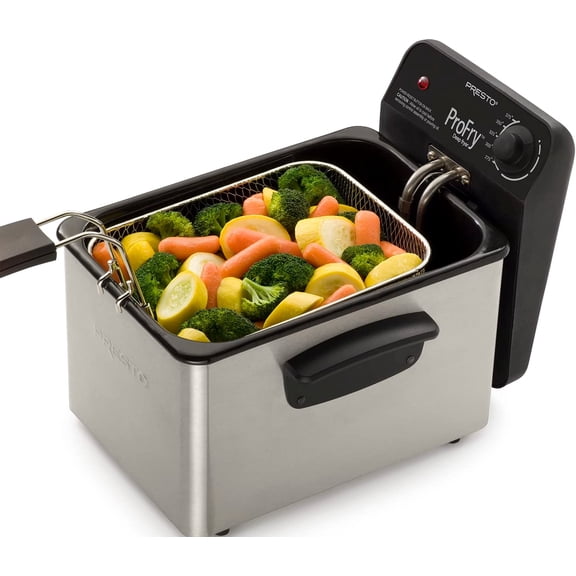 Stainless Steel Pro Fry Immersion Deep Fryer with Spatter-Shield, 8-Cup Capacity