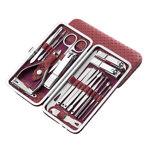 Stainless Steel Professional Pedicure Kit Nail Scissors Grooming Kit with Mirror and Black Leather