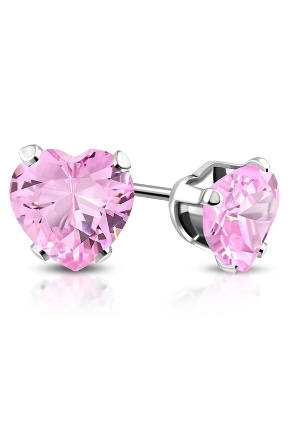 Stainless Steel Prong-Set Cubic Zirconia Love Heart Stud Post Earrings