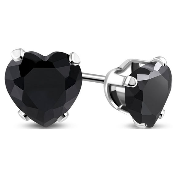Stainless Steel Prong-Set Cubic Zirconia Love Heart Stud Post Earrings