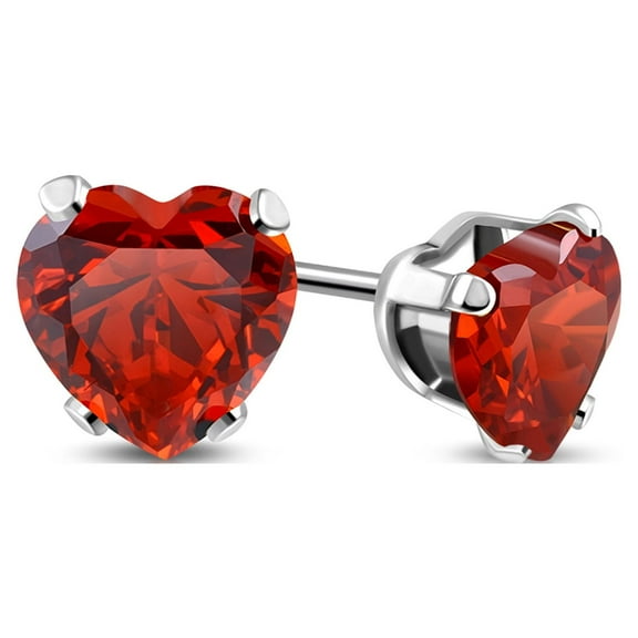 Stainless Steel Prong-Set Cubic Zirconia Love Heart Stud Post Earrings