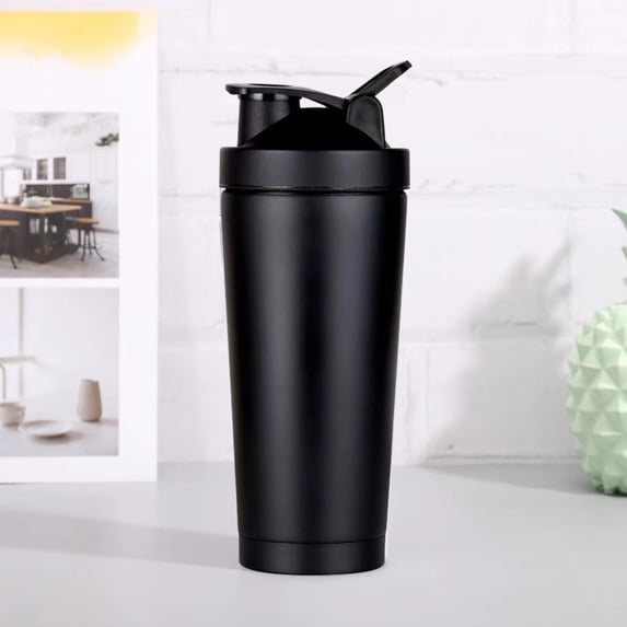 Stainless Steel Protein Shaker Bottle with Wire Whisk Ball, 500ml Double Wall Vacuum Insulated Leak-Proof Mixer Cup, Black/White, for Smoothies & Supplements
