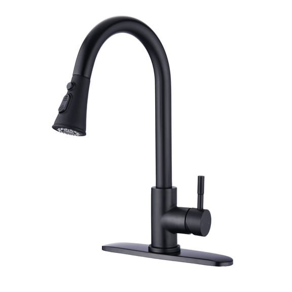 Stainless Steel Pull Down Kitchen Faucet with Sprayer, Matte Black, High Arc, Single Handle, for Kitchen Sink