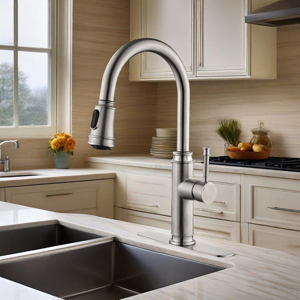 Stainless Steel Pull Down Kitchen Faucet – Single Handle High Arc Sink ...