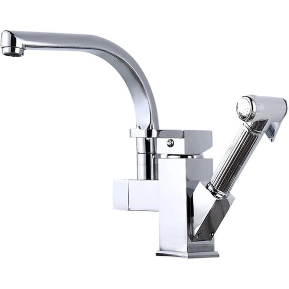 Stainless Steel Pull Out Kitchen Faucet Hot Cold Water Mixer Tap with High Pressure Sprayer 360 Rotating Deck Mounted