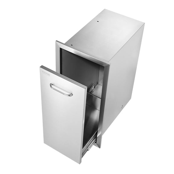 Stainless Steel Pull-Out Trash Drawer 13.4"W x 26"H x 19.6"D for Outdoor Kitchen, BBQ Island & Grill Station Sliding Rails, Handle, Durable Roll-Out Tray