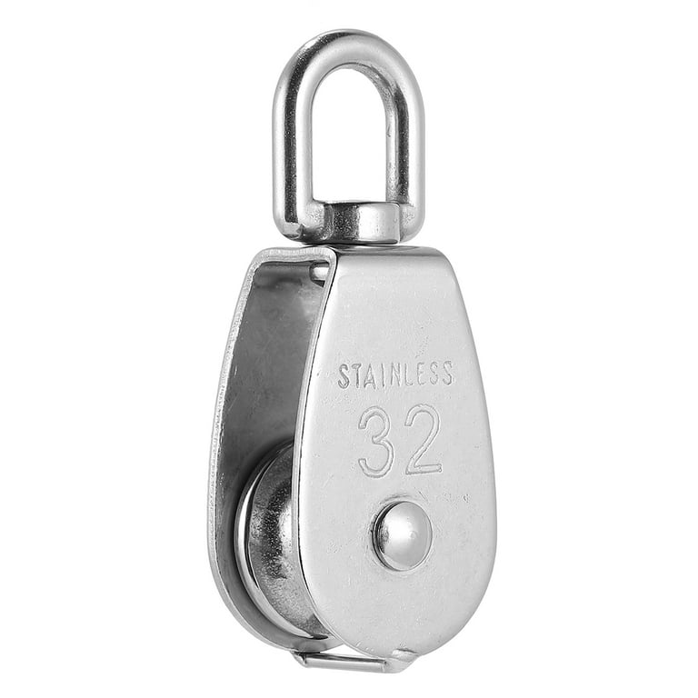 Stainless Steel Pulley M32 Single Block Durable Crane Swivel Hook Boat Pulley Lift Tools for Wire Rope Silver