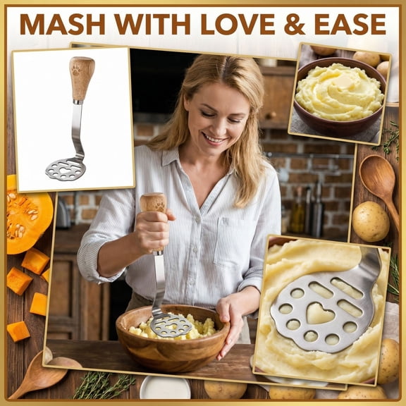 Stainless Steel Pumpkin and Potato Ricer Press with Wooden Handle, Manual Mashed Vegetable Puree Maker, Heavy Duty Kitchen Food Mill Tool(as show)