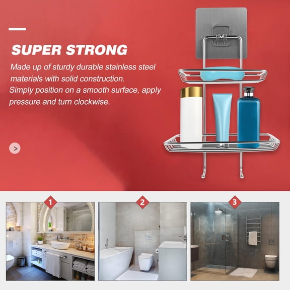 Stainless Steel Punch Free Soap Rack with Hollow Design and Hooks for Kitchen Storage