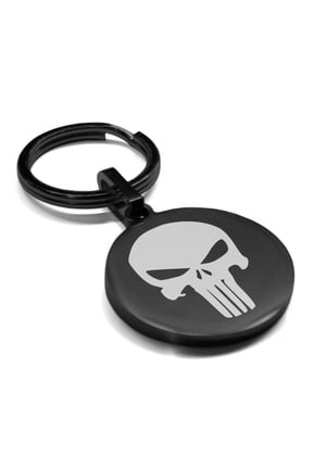 Stainless Steel Punisher Round Medallion Keychain Circle Ring