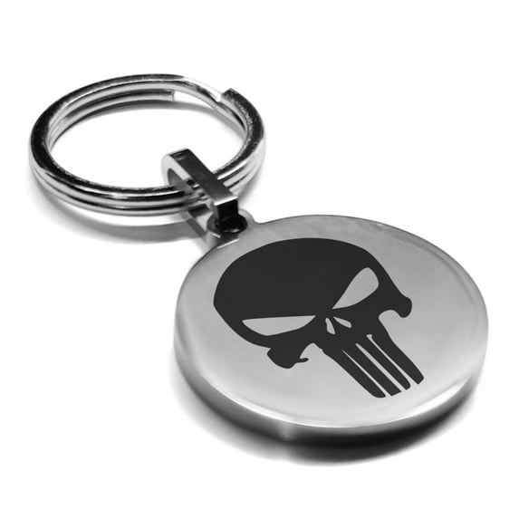 Stainless Steel Punisher Round Medallion Keychain Circle Ring