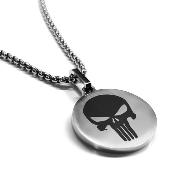 Stainless Steel Punisher Round Medallion Pendant Necklace