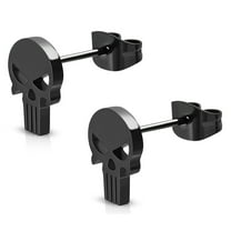 Stainless Steel Punisher Skull Cut-Out Button Stud Post Earrings