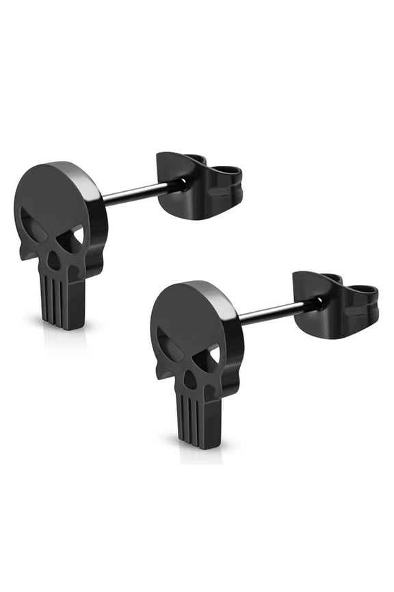 Stainless Steel Punisher Skull Cut-Out Button Stud Post Earrings