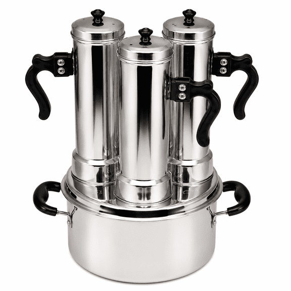 Stainless Steel Puttu Maker Big 3 Tube Set with Steamer Pot, 3 Caps , Traditional South Indian Puttu Kudam, Made in India