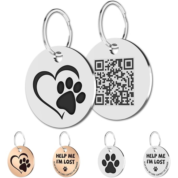 Stainless Steel QR Code Pet ID - Dog & Cat Tag Online Prole Scan Receive Instant Location Alert Email