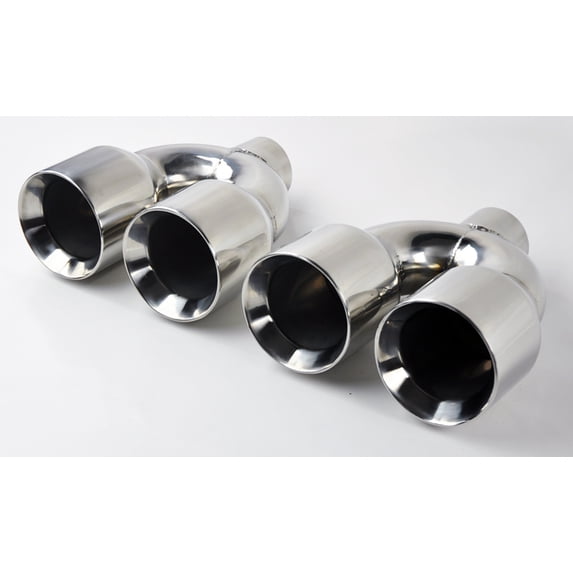 Stainless Steel QUAD 4" Out 3" Inlet 9" Long Dual Wall Polished Exhaust Tips