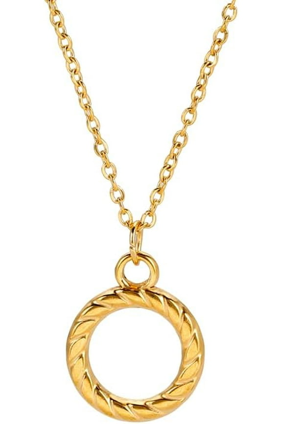 Stainless Steel Quality Textured Circle Pendant Necklace, Minimalist Eternity Ring Charm For Women[v847]