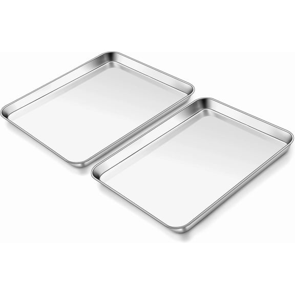 Stainless Steel Quarter Sheet Pan Set for Toaster Oven, 9x13 Inches | 2 Pack Cookie Sheets for Baking, Small Baking Pans, Metal Bacon Trays, Non Toxic, Non Stick, Dishwasher Safe, Rust Free