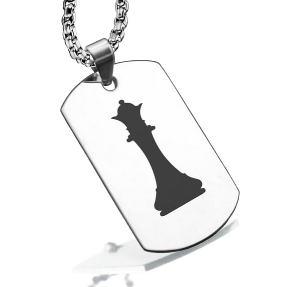 Stainless Steel Queen Chess Piece Dog Tag Pendant Necklace