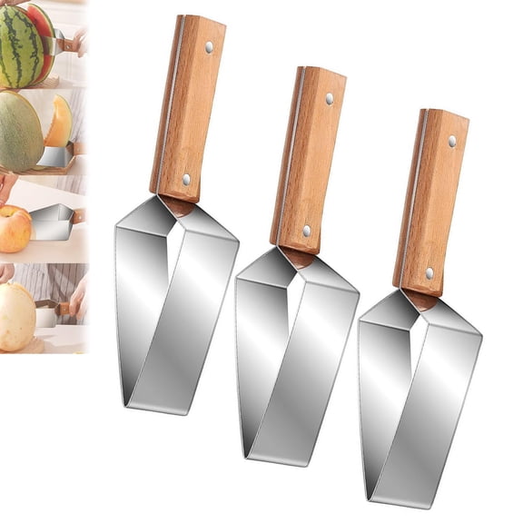 Stainless Steel Quick Watermelon Cutter, Triangle Watermelon Cutter, Atermelon Slicer, Stainless Steel Atermelon Utter with Wooden Handle, Fruit Utter for Kitchen Gadgets