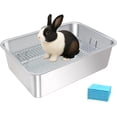 thumbnail image 1 of Stainless Steel Rabbit Litter Box,Bunny Litter Pan with Widened Grid,Toilet Tray,Deep Waste Storage, 1 of 14