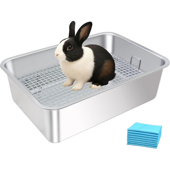 Stainless Steel Rabbit Litter Box,Bunny Litter Pan with Widened Grid,Toilet Tray,Deep Waste Storage